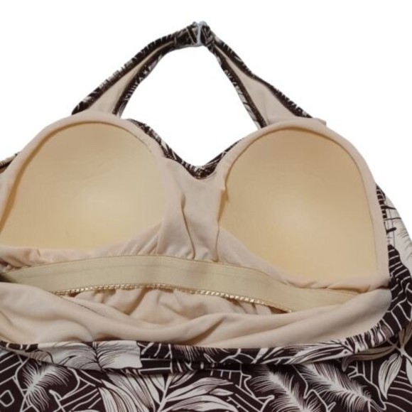 Faded Glory 1x Halter Tankini With Matching Bikini Bottom Brown/Tan Fern Pattern - Picture 7 of 11